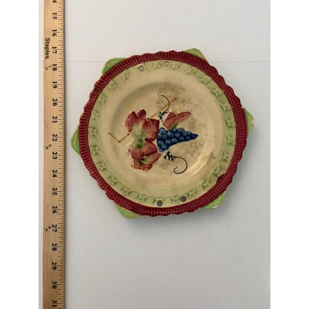 vtg. majolica Pottery Plate with grapes and Leaves Motif
